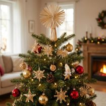 Article Ensemble de 35 étoiles et figurines en paille pour sapin de Noël