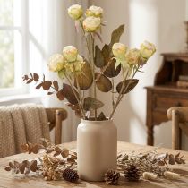 Article Roses artificielles fanées Drylook 9 pétales crème 69cm