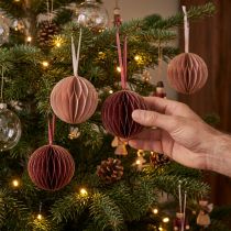Article Boules alvéolées en papier Bordeaux et Rose Ø8 cm pour Noël – Lot de 4