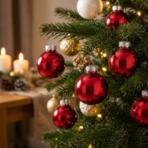 Article Boules de Noël en verre rouge, Ø 4 cm, lot de 24.