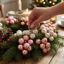 Article Mini boules de Noël en verre rose crème Ø25mm 140 pcs