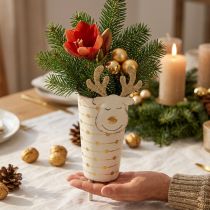 Article Cache-pot renne, décoration de l'Avent, décoration métal, cache-pot pour Noël blanc, doré H28cm Ø8.5cm