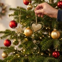 Article Ensemble de 4 décorations suspendues dorées en forme de cœur et d'étoile
