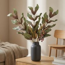 Article Plante artificielle déco branche vert rouge marron mousse H68cm