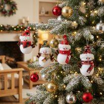 Article Set de 4 décorations de Noël - Bonhommes de neige avec chapeau - H9cm