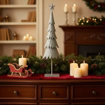 Article Sapin de Noël décoratif sur pied avec étoile, décoration de table festive, 74 cm