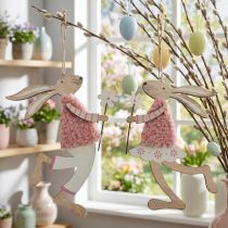 Article Décoration murale lapin de Pâques à suspendre bois rose 14×19,5cm 4 pcs