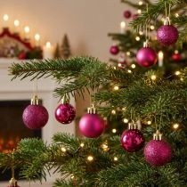 Article Mini boules de sapin de Noël rose incassable Ø3cm H3,5cm 14 pcs
