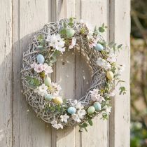 Article Couronne décorative en bois et rotin, blanc naturel, Ø 40 cm, H 9,5 cm