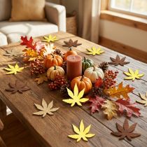 Article Feuilles décoratives dispersées, jaunes, brunes, platine, assorties, 4 cm, 72 pièces