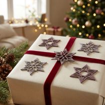 Article Étoiles décoratives étoiles en bois violettes flocons de neige autocollants 4 cm mélange 36 pcs