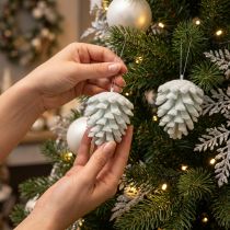 Article Pommes de pin cônes décoratifs à suspendre blanc 7cm 6 pièces