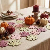 Article Décorations en bois à éparpiller, feuilles d'automne, décoration de table, violet, rose, vert, 4 cm, 72 pièces