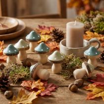 Article Mini champignons décoratifs en bois à disperser, amanites tue-mouches décoratives, vertes, Ø 2,5 cm, 24 pièces