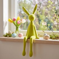 Article Lapin de Pâques assis sur une étagère, floqué, jaune-vert, 56 cm