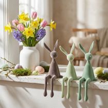 Article Lapins de Pâques décoratifs à poser sur une étagère, floqués, verts/marrons, 28 cm, lot de 3