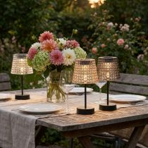 Article Lampes de table solaires LED, marron clair, H 25 cm, lot de 3