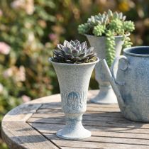 Article Calice décoratif en métal blanc antique et bleu, décoration de table Ø11 cm H17,5 cm