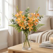 Article Branche d'orchidée artificielle 8 fleurs orange L38cm 2pcs
