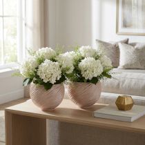Article Pot de fleurs en céramique crème-rose – Jardinière décorative moderne avec motif rainuré Ø15cm 2pcs