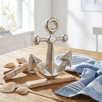 Article Ancre décorative en métal et bois en argent naturel 25,5 x 5,5 x 31 cm