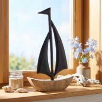 Article Voilier Décoratif Bois Métal Noir Naturel H30.5cm
