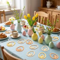 Article Lapin dans l'œuf Déco de Pâques Bois Jaune Orange 4cm 72pcs