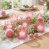 Article Porte-bougies chauffe-plat en forme de fleur, verre rose, Ø 7,5 cm x H 6 cm, lot de 6