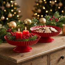 Article Assiette déco Petit plateau sur pied Métal Rouge Ø14cm 2pcs