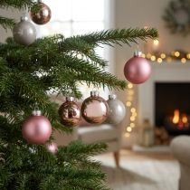 Article Décorations de Noël en verre, roses et grises, Ø50 mm, lot de 24.
