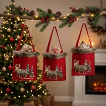 Article Sac de Noël rouge avec fourrure 15,5cm x 18cm 3 pcs