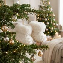Article Décoration de Noël – Mini Bottes en Fausse Fourrure Blanc Crème 7 cm - Lot de 2