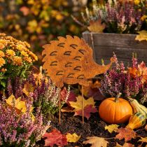 Article Piquet de jardin décoratif en forme de hérisson à patine rouillée, 20 cm