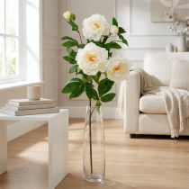 Article Pivoine artificielle en soie blanche crème 135 cm