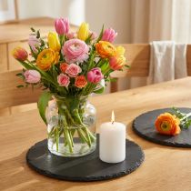 Article Assiette en ardoise naturelle plateau rond en pierre noire Ø20cm 4 pcs