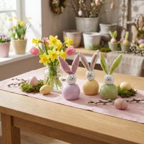 Article Lapins de Pâques rose vert jaune lapins en bois décoration 8×22cm 3pcs
