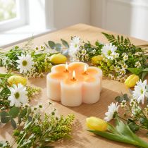 Article Bougie trois mèches blanc orange en forme de fleur Ø11,5cm H4cm