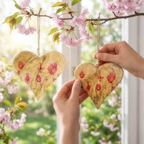 Article Cœurs en bois à suspendre Motif fleurs roses H18cm 2pcs