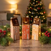 Article Maison miniature décorative en céramique avec fenêtres, 14 cm, lot de 3.