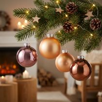 Article Boules de Noël en verre rose abricot Ø6cm 24 pcs