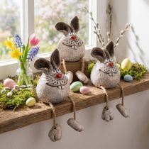Article Lapin de Pâques céramique bord d'étagère 6,5×7×9,5cm 3pcs