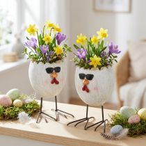 Article Mini jardinière oeuf poule avec lunettes de soleil et pieds H12,5cm 2 pcs