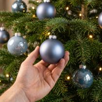 Article Boules de Noël décoratives en verre, bleu-gris, finition mate/brillante, 5 cm, lot de 24.