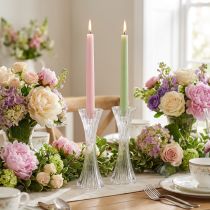 Article Bougeoir en verre transparent avec rainures H20cm 2pcs