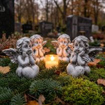 Article Figurine de décoration funéraire petit ange avec coeur gris H5,5cm 6 pcs