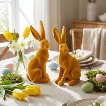 Article Lapin de Pâques Figurine Lapin Décoratif Pâques Jaune Curry H12,5 cm 2 pcs