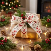 Article Ruban de Noël avec Père Noël en coton crème 40 mm 15 m