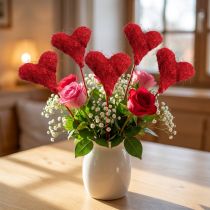 Article Coeur sisal 5cm rouge sur bâton 24 pcs