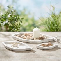 Article Plateau Décoratif Bois Poisson Blanc Naturel L30/40/50cm Lot de 3