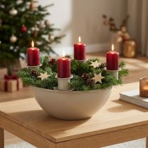 Article Porte-bougies à 4 supports, couronne de l'Avent moderne, beige, 15 cm